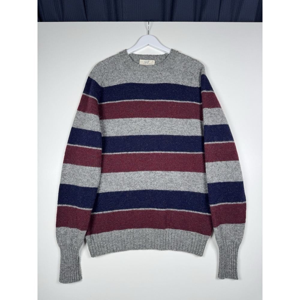 Vintage Lord Jeff Mens Shetland Wool Striped Sweater Gray Ireland - Men's Large